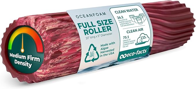 Oceanfoam Tidal Roller - Maroon, Blush & Hot Pink Marbled - Muscle Massage Foam Roller for Back Pain & Stretching - Firm & Ergonomic Wide Wave Textured - Yoga & Athletics - Full Size, 20" x 5"