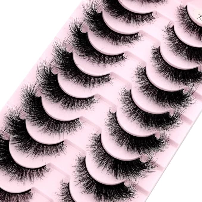 HBZGTLAD New 10 Pairs 3D Mink Lashes False Eyelashes Handmade Wispy Fluffy Long Lashes Natural Eye Makeup Tools Eye Lashes(6DF04)