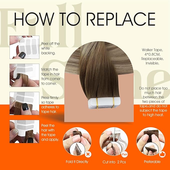 Full Shine Ombre Balayage Tape in Hair Extensions Human Hair Color 3/8/22 Tape in Human Hair 22Inch Adhesive Double Sided Skin Weft Seamless Invisible Extension 100G 40Pcs for Daily Office Look
