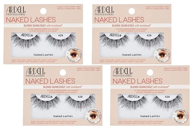Ardell Naked Lashes Natural 429 with Invisiband - Natural False Eyelashes, Subtle Volume Strip Lashes for Everyday Wear, 4 Pairs