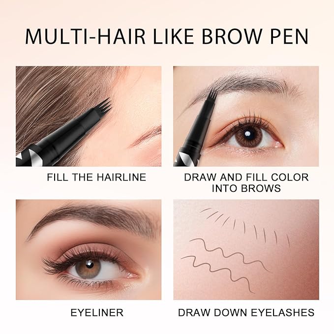 LAVONE 2-IN-1 Dual-ended Waterproof Eyebrow Pencil, 4 Tip Microblading Pen and Ultra-Precise Brow Pencil, Dual-ended Eyebrow Brush, Natural Looking - Chocolate