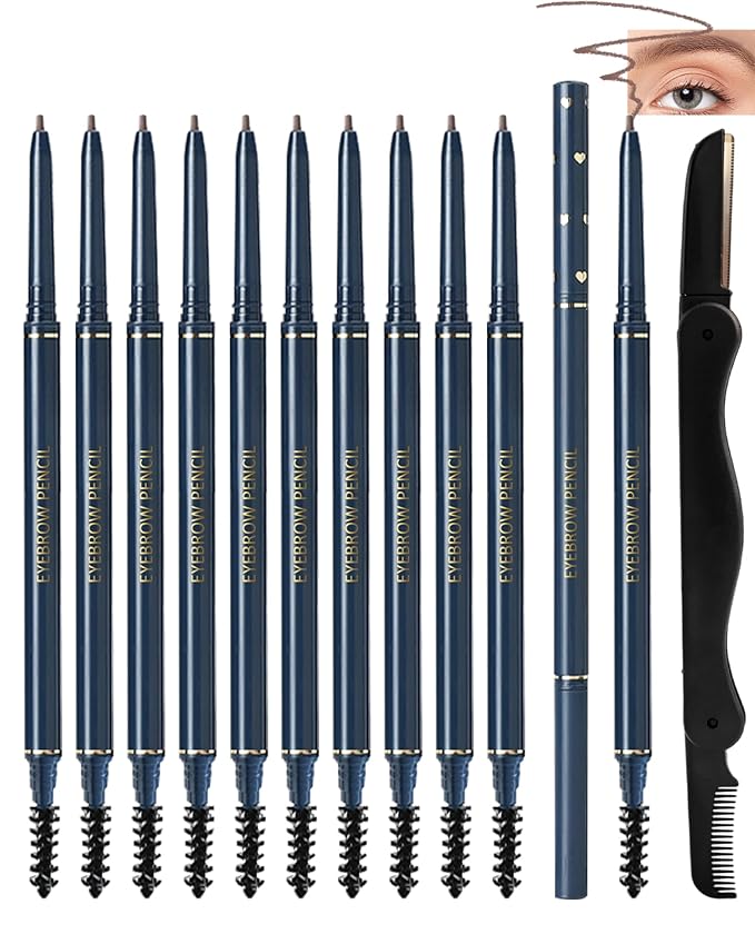 Eyebrow Pencil for Women, 12Pcs Light Brown Ultra-Fine Eye Brow Pencil Set, Easy to Color, Longlasting Waterproof Eyebrow Tint Pen Kit for Define Shape & Fill Brow,Thanksgiving Makeup Gift for Girl-02