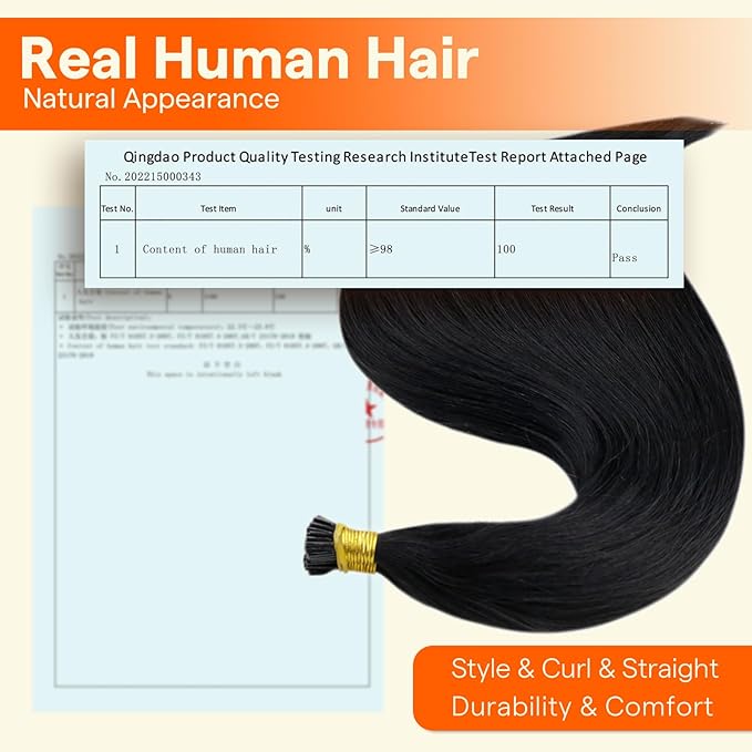 Full Shine I Tip Hair Extensions Human Hair 22 Inch Jet Black 40 Grams Long Straight Remy Hair for Women Itip Human Hair Extensions Pre Bonded Tip Extensions Cold Fusion