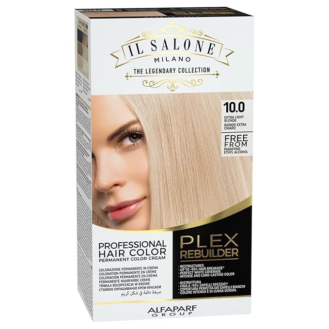 Il Salone Milano Plex Rebuilder Permanent Hair Color Cream - 10.0 Extra Light Blonde Hair Dye - Professional Salon - Premium Quality - Protects and Restructures - Paraffin, Paraben, Ethyl Alcohol Free