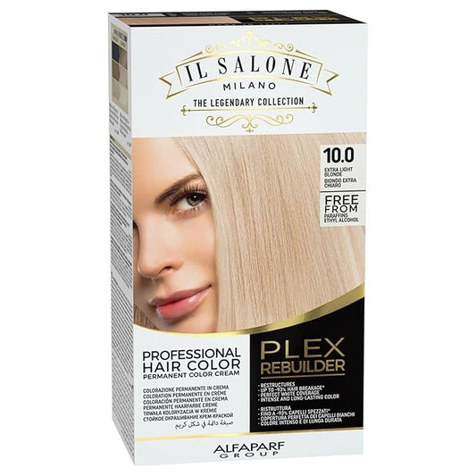 Il Salone Milano Plex Rebuilder Permanent Hair Color Cream - 10.0 Extra Light Blonde Hair Dye - Professional Salon - Premium Quality - Protects and Restructures - Paraffin, Paraben, Ethyl Alcohol Free