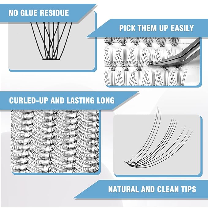 10D & 20D Lash Clusters, DIY Individual Lash Extensions, Soft Reusable Natural Eyelashes, 0.07mm C Curl, Mixed Lengths 8-14mm, Natural Look False Lashes