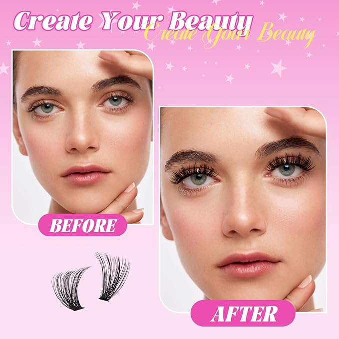 Lash Clusters Kit 320 Pcs DIY Individual Cluster Lashes D Curl Lash Extension Kit with Eyelash Bond and Seal, Remover, Tweezers Applicator Tool for False Eyelash Cluster Kit(60D, Mix9-16mm Kit)