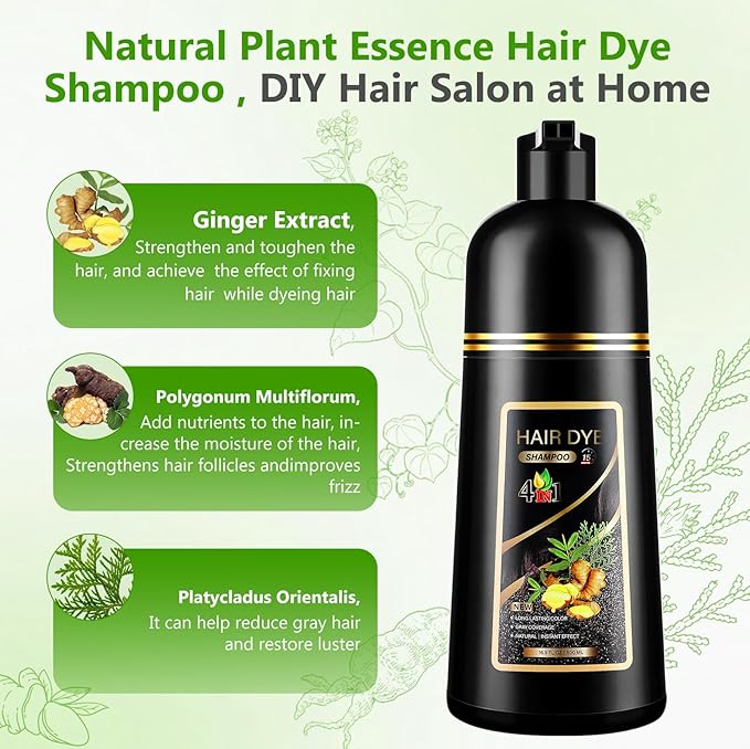 4 in 1 Dark Brown Hair Dye Shampoo for Gray Hair, Semi-Permanent Instant Hair Color Shampoo for Women and Men, Herbal Ingredients Hair Care, 100% Grey Coverage 500ml(Coffee/Dark Brown)