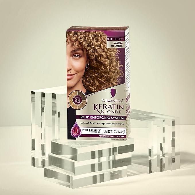 Schwarzkopf Keratin Blonde Hair Dye, 11.51 Warm Blonde, Professional Quality Hi-Lift Permanent Hair Color, Bond Enforcing System Helps Prevent Breakage* Pre-Color Serum & Conditioner Included
