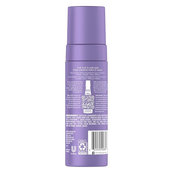Nexxus Hy-Volume Weightless Lift Cloud Foam Treatment for Flat & Limp Hair, 48 Hours Volume, ProteinFusion with Collagen & Hyaluronic Acid, 5.5 fl oz