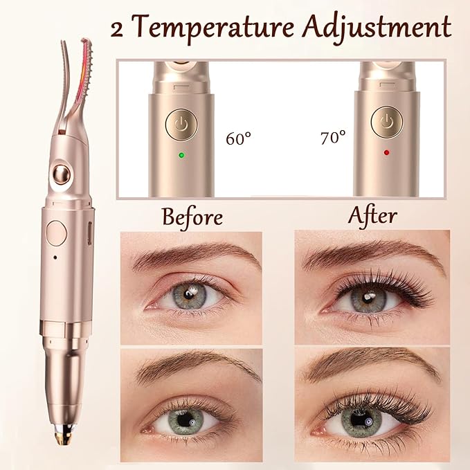 2 in 1 Heated Eyelash Curlers and Eyebrow Trimmer for Women, Electric Eyelash Curler with 2 Temperature Modes Anti-Burn USB Rechargeable Heated Eyelash Curler, Ideal Gift for Women JS710