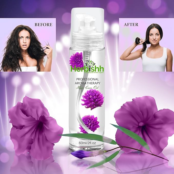Herbishh Burgundy Hair Color Shampoo - 3-In-1 Magic Dye for Gray Hair 500 Ml + Essential Flower Hair Oil - Organic Formula for Dry, Damaged Hair 60 ML