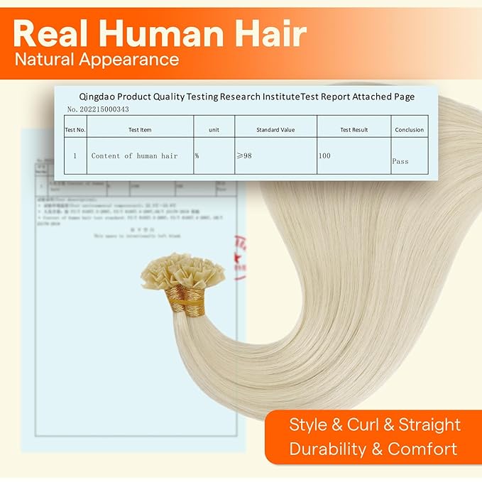 Full Shine 24 Inch K Tip Hair Extensions Real Human Hair Ice Blonde Ktip Human Hair Extensions 50 Grams Fusion Extensions Straight Remy Hair for Women add Length