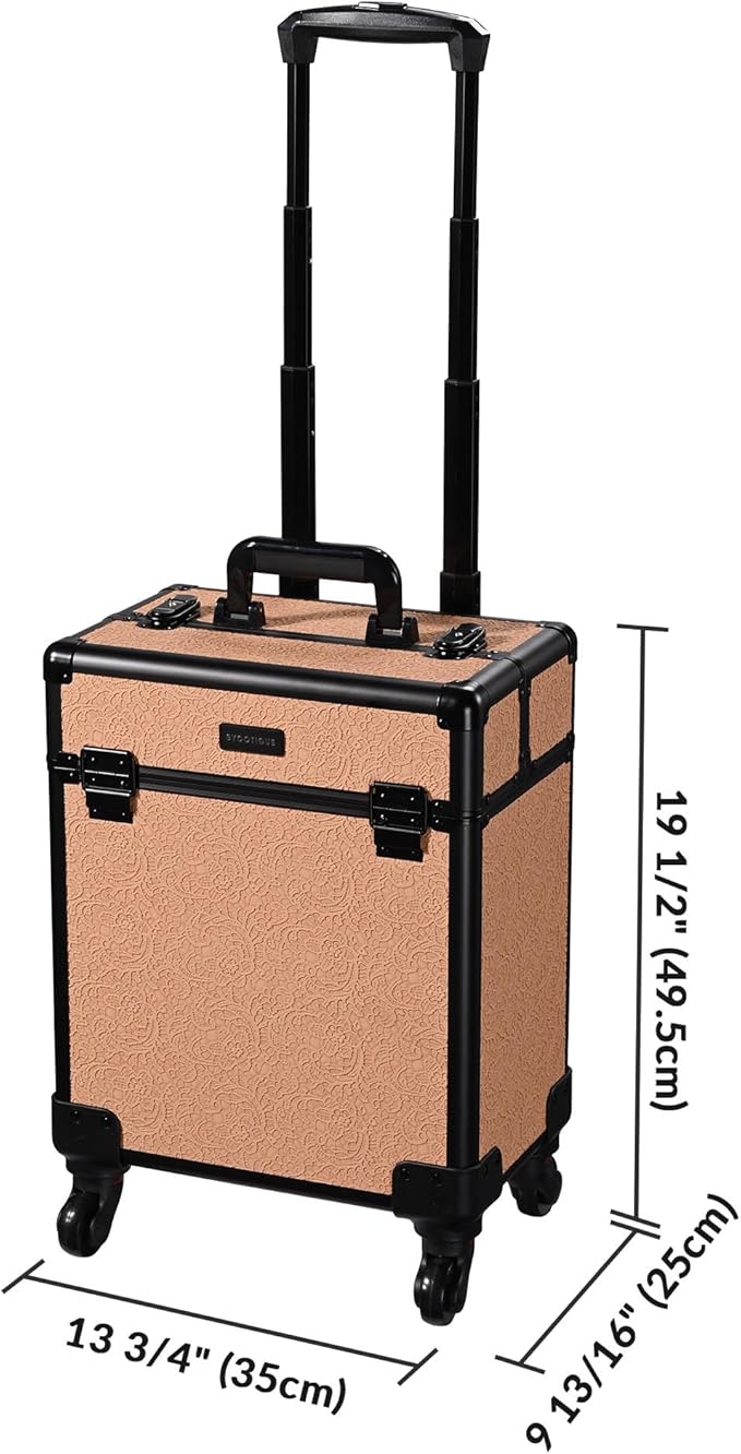 BYOOTIQUE Cosmetology Rolling Case Nail Tech Storage Cart Makeup Torrley Travel Barber Suitcase False Eyelash Storage for Beauty Studio Nail Salon Wedding Make up Attist Manicurist,Rococo Coral
