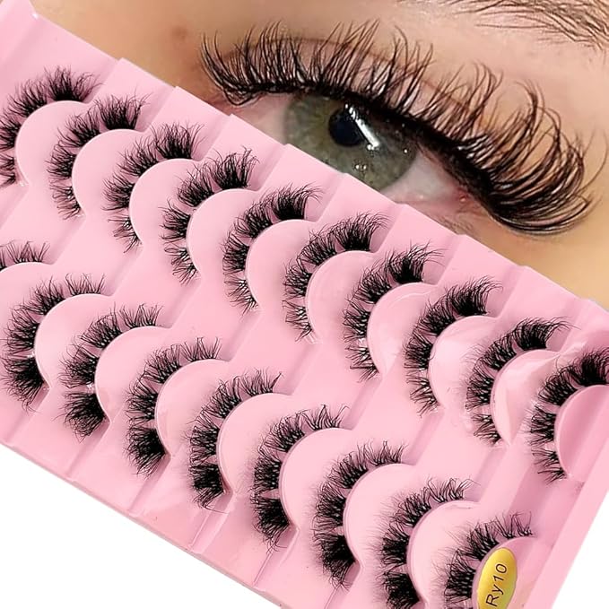 HBZGTLAD New 10 Pairs 3D Mink Lashes False Eyelashes Handmade Wispy Fluffy Long Lashes Natural Eye Makeup Tools Eye Lashes(RY10)