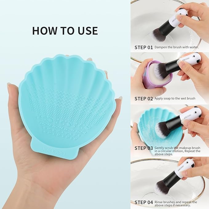 Docolor Silicone Makeup Brush Cleaner Mat Shell shape make up brush cleaner pad Big Size, Makeup Brush Cleaning Mat, Brushes Cleaning Tool, Portable Washing Tool for Makeup Cosmetic Brushes