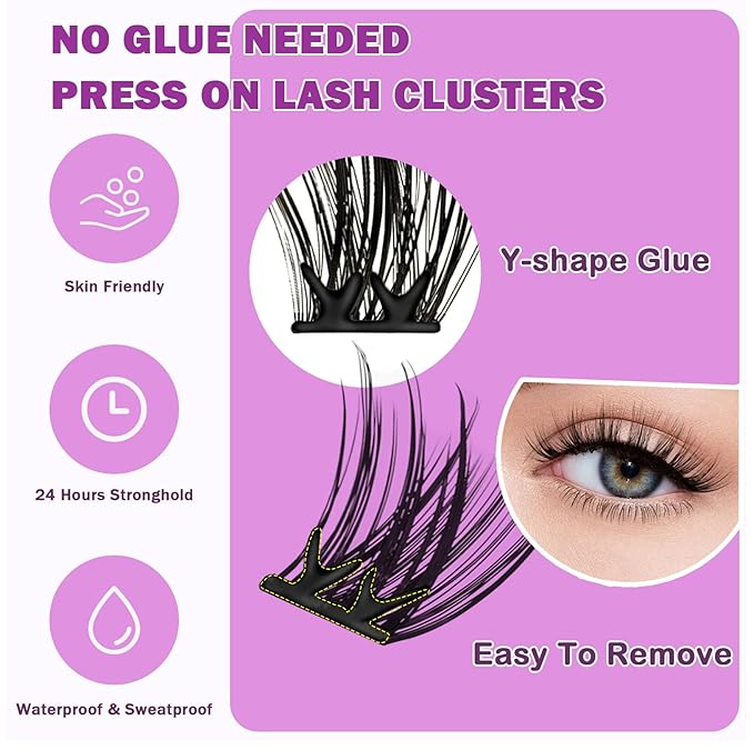 80pcs Self Adhesive Eyelashes Clusters 10-16mm-Fluffy Natural Press On Lashes Self Adhesive Lashes Clusters Lashes No Glue No Remover Clusters Kit with Tweezers