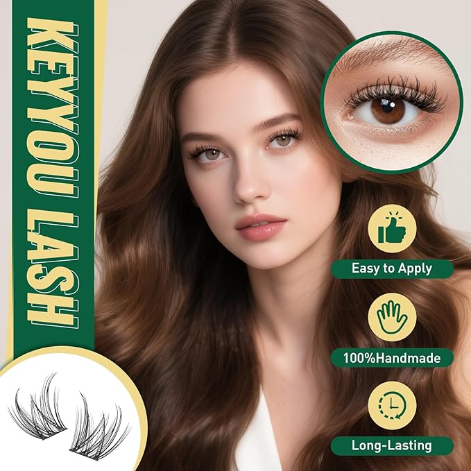 KEYYOULASH Lash Clusters Kit 144pcs 8-18MIX Natural&Wispy Cluster Lashes Thin Band Lash Extension Kit with Bond and Seal,Remover,Applicators for DIY Fluffy Eyelash Extension Kit at Home(KY03 Kit)