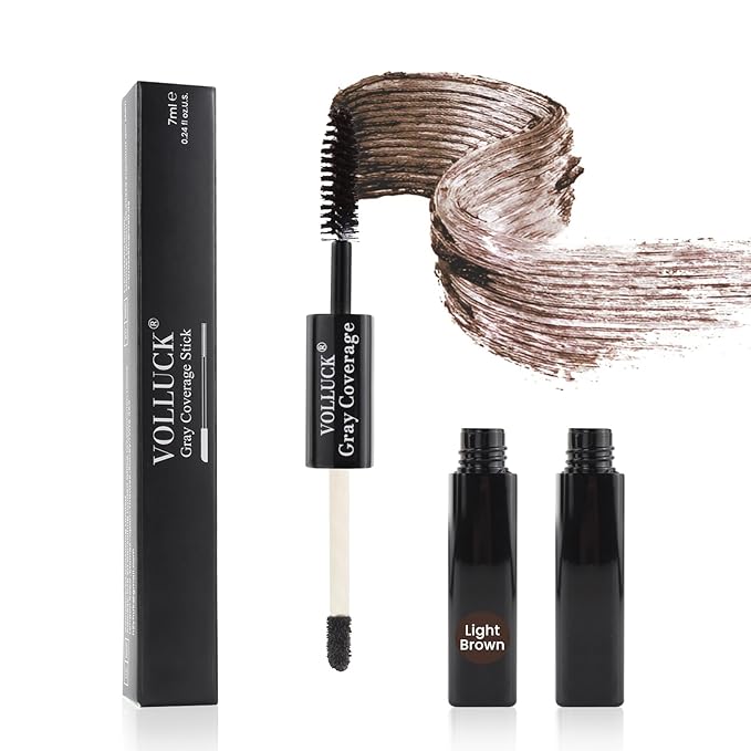 Root Touch Up Stick, Instant Gray Hair Cover Concealer, 2-In-1 Double Head Hair Color Finishing Stick, Hair Mascara Brush for Eyebrow& Beard (Light Brown, 0.23 Fl oz)