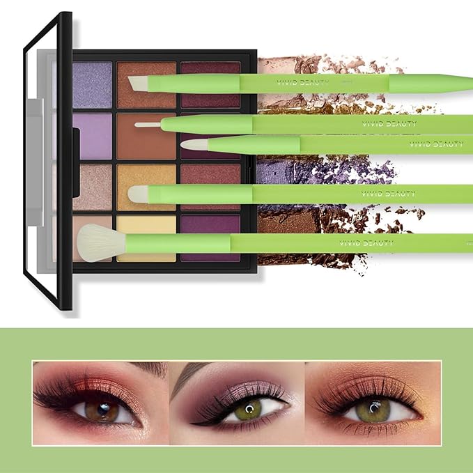 5-Piece Green Eye Makeup Brush Set – Soft, Synthetic Bristles Brushes for Eyeshadow, Blending, Eyeliner and Brow – Rubber Handle for Comfort Grip, Perfect for Beginners and Make up Lovers