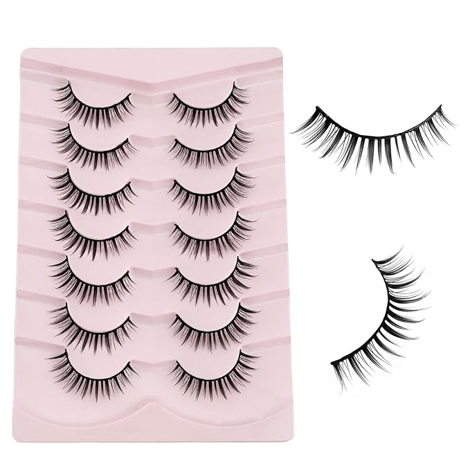 Natural Lashes Manga Lashes Cat Eye Lashes False Eyelashes Natural Look, Yasnai Wispy EyeLashes Short 10mm Wet Look Fake Lashes Volume Lashes, Strips Lashes Eyelashes 7 Pairs Pack
