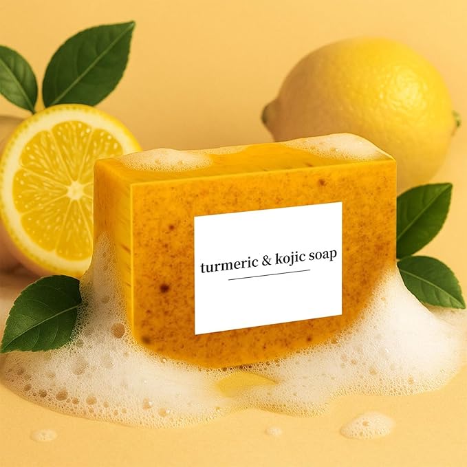Turmeric Soap for Spots Remover - Honey Lemon Turmeric Kojic Soap Bar for Face and Body, Organic Daily Use Skin Care Soaps, Evens Skin Tone Deep Cleansing Moisturizing (3pcs)