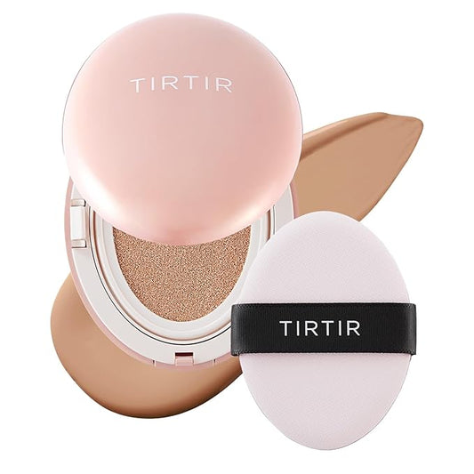 TIRTIR Mask Fit All Cover Pink Cushion Foundation | High coverage, Velvety Matte Finish, Lightweight, Flawless, Corrects Redness, Korean Cushion (#27C Cool Beige, Full Size, 0.63 Fl Oz)