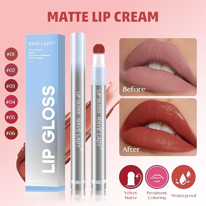 Matte lip cream, Highly Pigmented Color, Smooth & Long Lasting Velvet Lipstick, Waterproof Smudge Proof, Moisturizing, Lightweight/Comfortable, lip mud