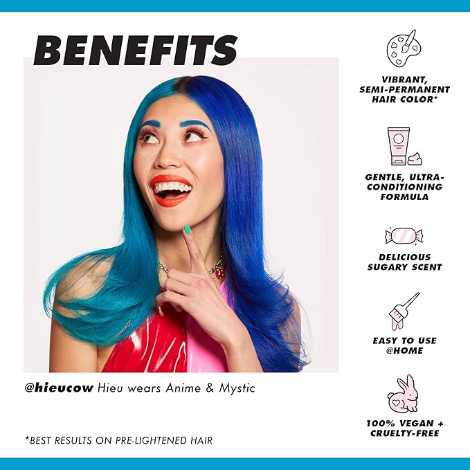 Lime Crime Unicorn Hair Dye Full Coverage, Anime (Candy Blue) - Vegan and Cruelty Free Semi-Permanent Hair Color Conditions & Moisturizes - Temporary Blue Hair Dye With Sugary Citrus Vanilla Scent