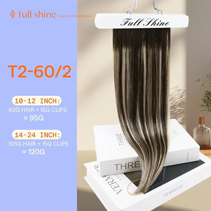 Full Shine Clip in Extensions Real Human Hair Dark Brown Ombre Invisible Clip in Hair Extensions Human Hair 20 Inch Dark Brown Balayage Blonde Remy Hair Extensions 7 Pcs 120 G