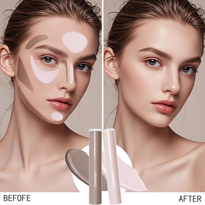 2Pcs Cool Toned Grey Liquid Contour & Highlighter Stick, Blendable Cold Matte Cream for Face Eye Highlight, Lightweight, Moisturizing and Long Lasting Cream Contour Illuminator Brightening Makeup