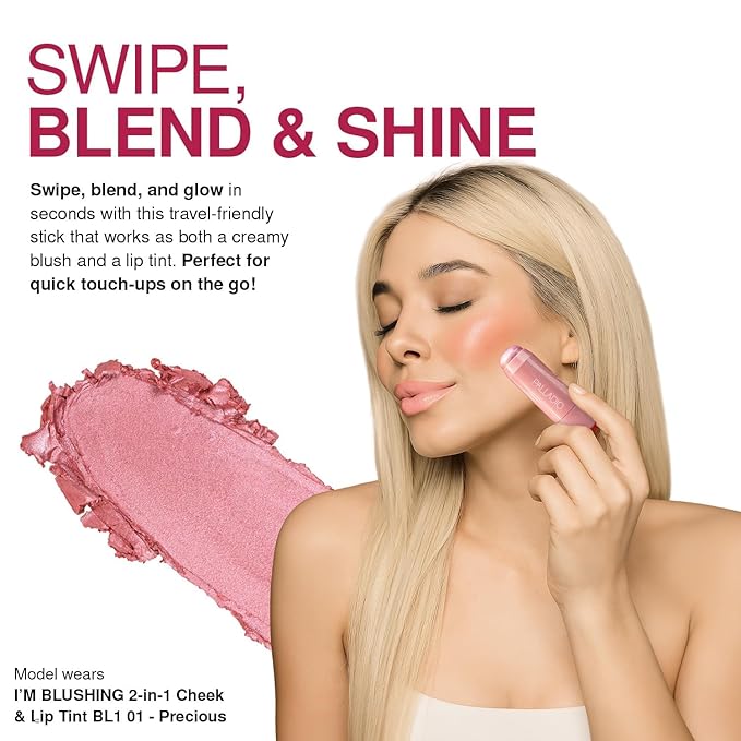 Palladio I'm Blushing 2-in-1 Cheek and Lip Tint, Buildable Lightweight Cream Blush, Sheer Multi Stick Hydrating formula, All day wear, Easy Application, Shimmery, Blends Perfectly onto Skin, Peach