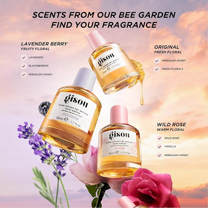 Gisou Honey Infused Hair Perfume Mini – Long-Lasting Hair Fragrance with Mirsalehi Honey & Argan Oil, Lavender Berry, 0.5 Fl Oz