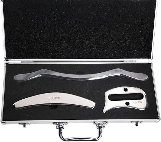 STICKON Stainless Steel GuaSha Scraping Massage Tool Set IASTM Tools Great Soft Tissue Mobilization Tool (taoK Shape)