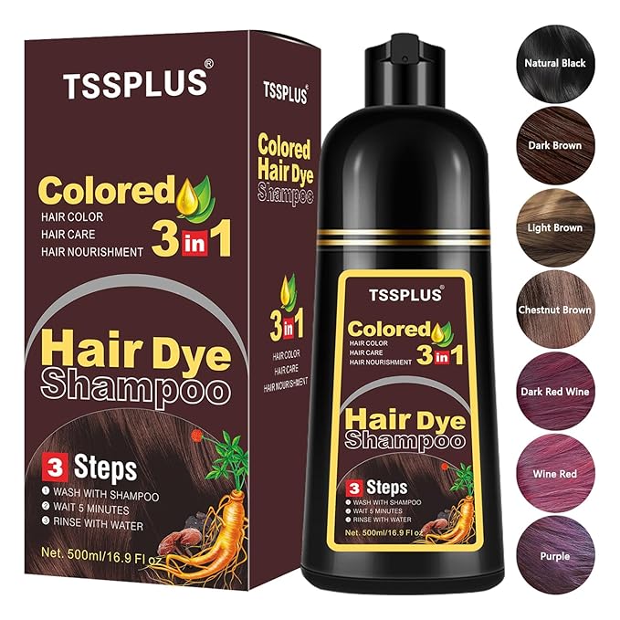 TSSPLUS Instant Hair Color Shampoo - Chestnut Brown Dye for Women & Men, 3 in 1 Herbal Coloring Shampoo (Chestnut Brown)