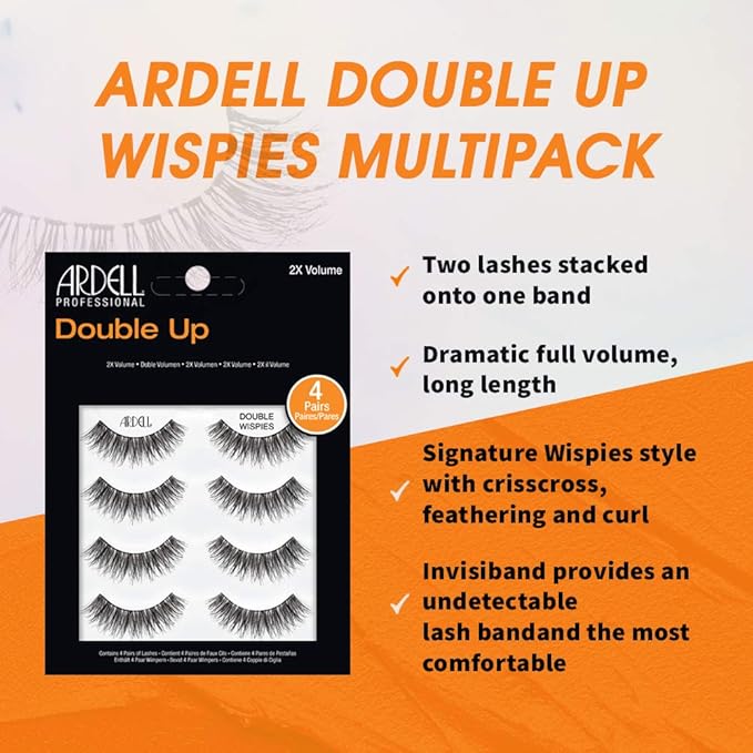 Ardell Double Up Wispies False Eyelashes - Double-Layered for Extra Volume & Dramatic Look, Natural Strip Wispy Lashes, 2 Pack