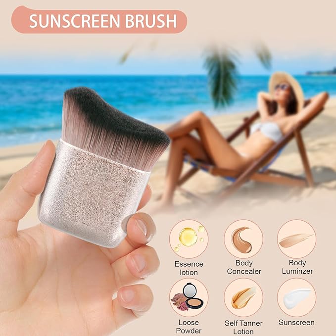 UNIMEIX Self Tanner Brush Sunscreen Body Makeup Brush Kabuki Blend Applicator Spray Tan Blending Beauty Brush for Body Coverage Perfector (Shiny Gold)