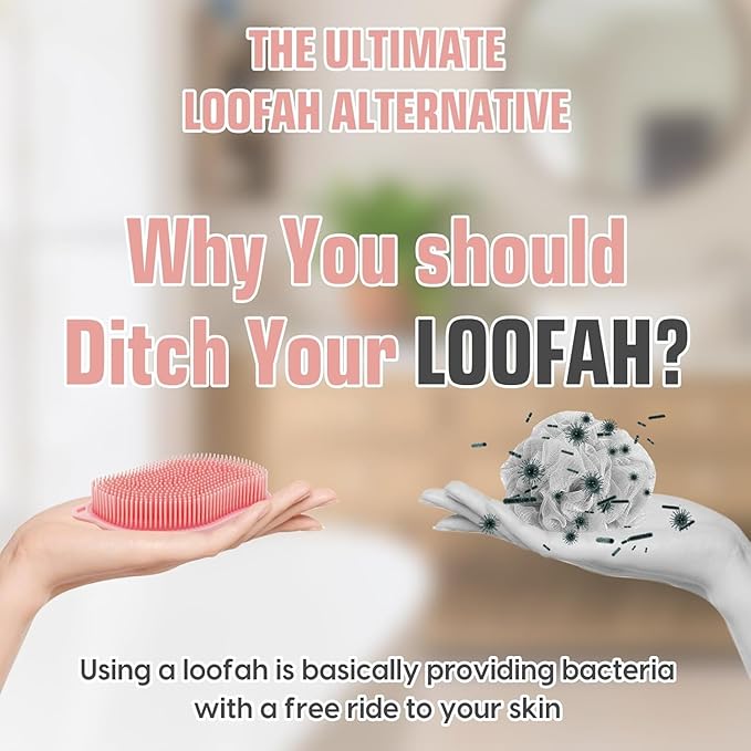 Silicone Loofah for Women -2pc Exfoliating Body Scrubber, Soft Dual-Sided Silicone loofa for Body Clean and Massage, Gentle Bath Brush Lathers Well for All Kinds of Skin