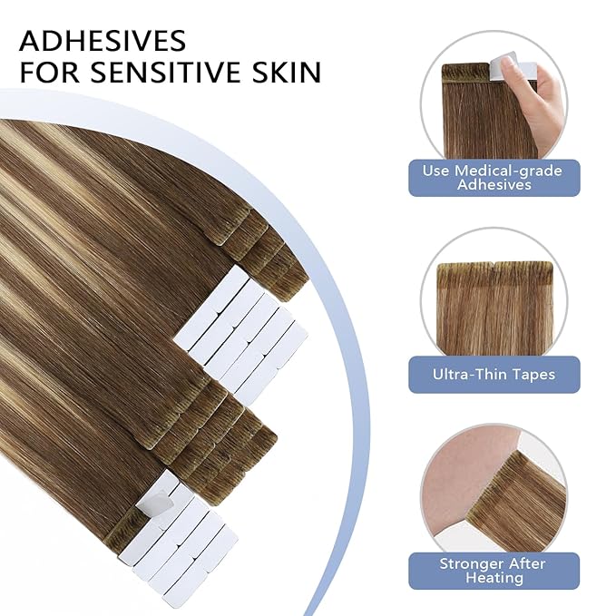 COOKAYU Invisi Edge Tape in Extensions Human Hair Walnut Brown to Ash Brown and Blonde Seamless Injected Tape Ins Straight invisible Hair Extensions 18Inch 40g 20pcs/pack