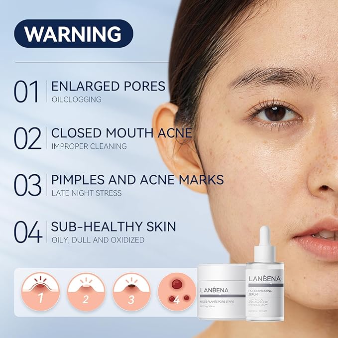 LANBENA 3 in 1 Blackhead Removing Set, Pore Strips 30g+Pore Serum 30ml+Removal Strip Paper, Black Head Remover Mask for Face, Pore Minimizer & Reducer for Face, Leaving Your Skin Fresh and Clean