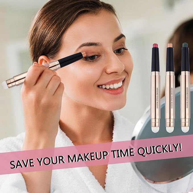 2 in 1 Cream Eyeshadow Stick, Shimmer Smooth Eyeshadow Pencil, Hypoallergenic Waterproof Long Lasting Eye Shadow Highlighter Stick Create High-Impact Multi-Dimensional Eyes Look(Champagne Shimmer #04)