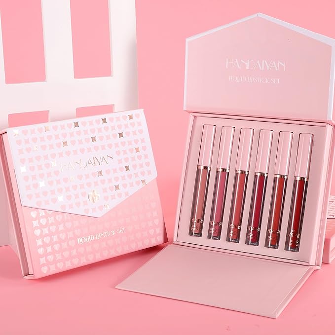 BestLand 6Pcs Matte Liquid Lipstick Makeup Set, Matte liquid Long-Lasting Wear Non-Stick Cup Not Fade Waterproof Lip Gloss (Literary Allure Gift Set B)