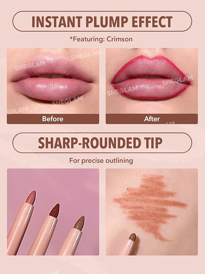 SHEGLAM Lip Liner Creamy Matte Pencil High Pigment Not Easy to Fade Silky Smooth Matte Contour Tint Lip Makeup-Brazen