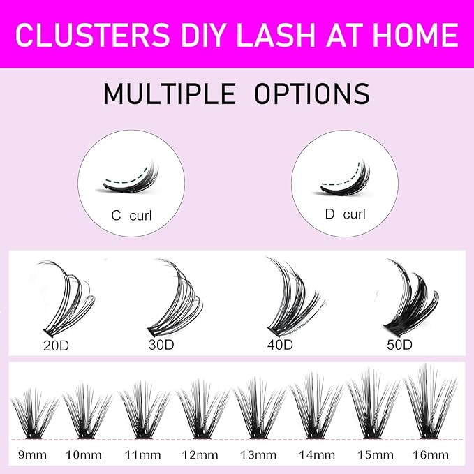 Cluster Lashes 240pcs 40D DIY Eyelash Extension C Curl Long Individual Lashes Mixed Tray Faux Mink Lash Clusters Extensions 0.07 Black (40D-0.07C-9-16mm)