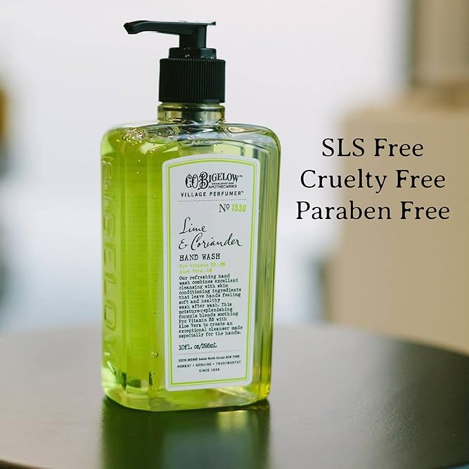 C.O. Bigelow Lime Coriander Hand Wash, Village Perfumer Liquid Hand Soap with Aloe Vera & B5, 10 Fl Oz