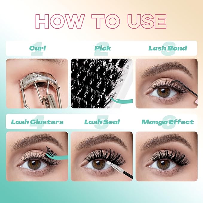 GEMERRY Lash Clusters Kit 80D Long 12-21mm with Spikes Cluster Eyelash Extensions Kit DIY Wispy Natural Lash Clusters with Lash Bond and Seal Spiky Individual Lashes Eyelashes