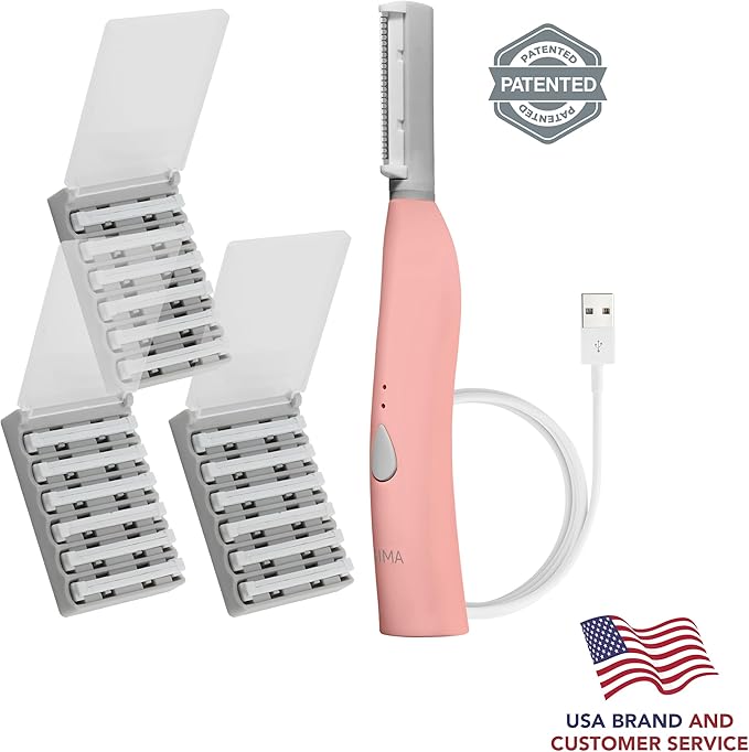 SPA SCIENCES - SIMA Patented Dermaplane Razor for Women Face – Painless 2-in-1 Facial Exfoliation & Peach Fuzz Hair Removal – Anti-Aging – 3 Speeds – Rechargeable – 19 Weeks Treatment