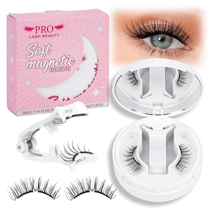Magnetic Eyelashes Soft Magnetic Lashes With Applicator,3s Application 1s Removal No Glue Needed Long Lasting and Reusable Soft Magnet Lashes Waterproof Cruelty Easy To Wear (1Pair,Frisky)