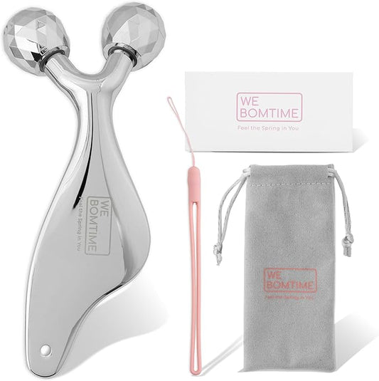 2-in-1 Face Roller and Gua Sha Tool with Strap and Gift Pouch for Face Neck and Eye for Puffy Eyes – Cooling Facial Massager for Jawline Sculpting and Self Care