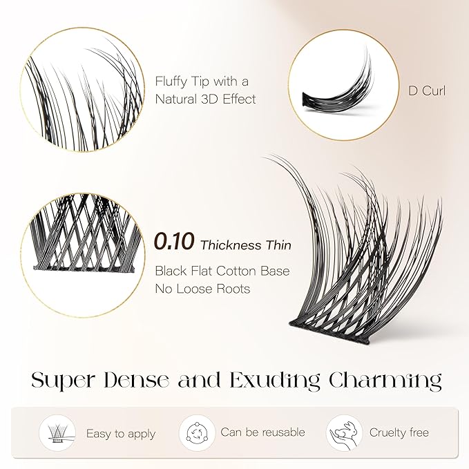 BEFER Lash Clusters, 72 Pcs D Curl Eyelash Super Fluffy Lightweight Individual Lashes 8-16MM Cluster Eyelash Extensions DIY At Home(MIX)